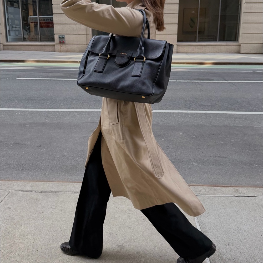 Vintage Prada Black Leather Top-Handle Saffiano